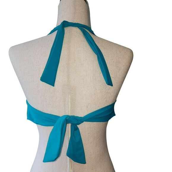 2Bamboo Blue Halter Swim Bikini Top With‎ Metal Design 32DD/34D S/M New - Picture 2 of 7
